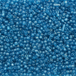 Мъниста стъклена 4 мм прозрачна перлена синя тъмна -50 грама