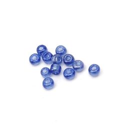 Glass Transparent Seed Beads with a Shiny Pearl Finish, Blue, 3 mm, 50 grams