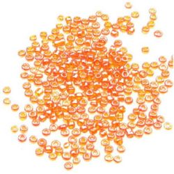 Tiny Glass Transparent Beads with a Shiny Pearl Luster, Orange, 2 mm, 50 grams