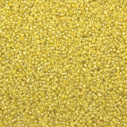 Glass Transparent Seed Beads with Shiny Pearl Finish, Yellow, 2 mm, 50 grams
