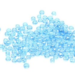 Мъниста стъклена 2 мм прозрачна перлена синя 3 -50 грама