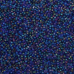Tiny Glass Transparent Beads, Shiny Seed Beads with a Pearl Rainbow Coating, Dark Blue, 2 mm, 50 grams 