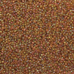Glass Transparent Seed Beads, Tiny Beads with a Shiny Rainbow Coating, Оcher, 2 mm, 50 grams