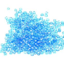 Glass Transparent Seed Beads with a Shiny Rainbow Finish, Blue, 2 mm, 50 grams