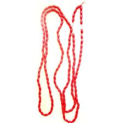 String Faux Pearl Beads 3x6 mm oblong red - min.