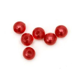 Acrylic Beads Imitating Pearls ball 6 mm hole 1 mm red -50 grams ± 500 pieces
