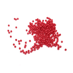 Мънисто перла 3 мм дупка 1 мм цвят червен -20 грама ~2500 броя