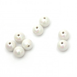 Plastic pearl bead 10 mm hole 2 mm white arc -50 grams ± 90 pieces