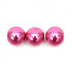 Glamorous pearl glass beads strand, ball shape for jewelry making and other DIY art projects 12 mm dark pink ~ 80 cm ~ 76 pieces