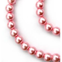 String dyed color glass imitation pearls, round beads 10 mm pink light ~ 80 cm ~ 85 pieces