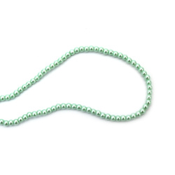 String dyed color glass imitation pearls for arts & crafts projects  4 mm hole 1 mm green melon ~ 80 cm ~216 pieces