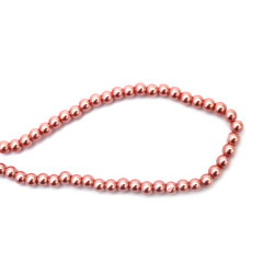 Pearl glass beads  strands, round glossy balls for earrings, key chains, bracelets or necklace pendant making 6 mm hole  1 mm coral ~ 80 cm ~ 140 pieces