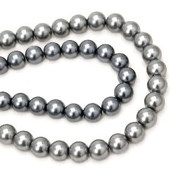 Round Glass Beads, Pearl String for DIY Jewelry, 12 mm, Light Gray, 90 cm strand, 76 pieces 