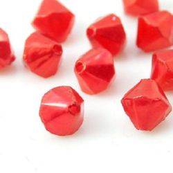  Γυάλινες χάντρες απομίμηση μαργαριτάρι 5.5x5.5 mm διπλή πυραμίδα κόκκινο -50 γραμμάρια