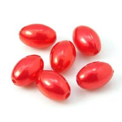 Bead pearl oval 11x7.5 mm hole 2 mm color red -20 grams ~ 55 pieces
