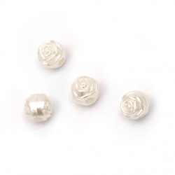 Margele perlate cu firma trandafir 9x8x9 mm gaură 3 mm culoare crem -50 bucăți