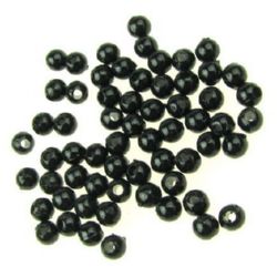 Acrylic Beads Imitating Pearls Ball 4mm Hole 1mm Black -20g ~ 745pcs