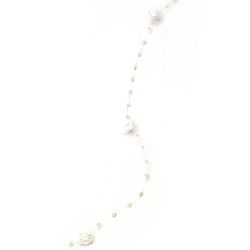 Decoration with pearl plastic 4 mm and rose textile ~ 15 mm color white -1 meter