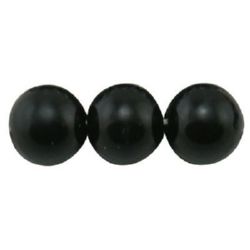 Glass Round Beads Strand with Pearl Coating, 6 mm, Hole: 1 mm, Black,  ~137 pieces 