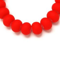 Neon Glass Beads with Rubber Coating, 8x6 mm, Electric Red, 80 cm, 105 pieces