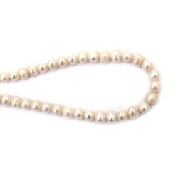 String of beads, natural pearls, 7~8x8~9 mm, Class A, color cream, ~45~48 pieces