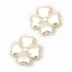 Lucky Clover Plastic Beads with Pearl Coating, 22x5 mm, Hole: 1 mm, White -20 grams ~ 8 pieces