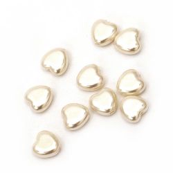 Faux Pearl Acrylic Beads heart 10x10x5 mm hole 1 mm color cream -50 pieces