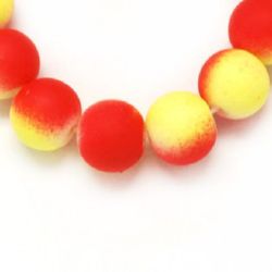 Velvet glass rubber coated beads strand for jewelry making and DIY home art projects 8 mm two-tone red and yellow ~ 80 cm ~ 105 pieces