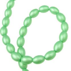 Glass oval beads strands for jewelry making, dyed with pearl spray 11x8x8 mm hole 1 mm green ~ 80 cm ~ 72 pieces