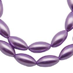 String glass oval beads, DIY accessories 16x8 mm hole 1 mm pearl purple ~ 80 cm ~ 52 pieces