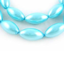Painted glass beads strands for jewelry and DIY accessories making 16x8 mm hole 1 mm pearl blue ~ 80 cm ~ 52 pieces
