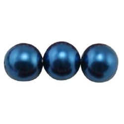 Наниз мъниста стъкло перла 4 мм дупка 1 мм синя тъмна ±80 см ±216 броя