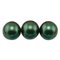 Наниз мъниста стъкло перла 8 мм дупка 1 мм зелена тъмна ±80 см ±110 броя