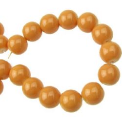 Glass round beads strands for jewelry making, glazed solid ball 10 mm orange - 80 cm ~ 85 pieces