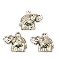 Metal bead pendant  elephant for DIY necklaces, bracelets, key chains and other accessories 17x15 mm hole 1 mm color old silver - 5 pieces