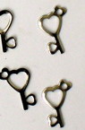 Metal pendant key with hearts 12x7.5 mm hole 1 mm color silver - 10 grams