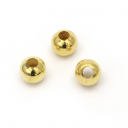 Metal smooth beads in ball shape 8 mm hole 3 mm gold color - 50 pieces