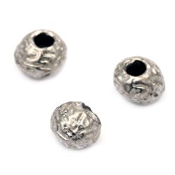 Мънисто метал топче 8 мм дупка 3 мм цвят старо сребро -10 броя