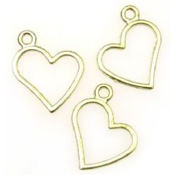 Metal heart shape pendant for DIY accessories 29x23.5x2 mm hole 2.5 mm gold color - 10 grams ~ 7 pieces