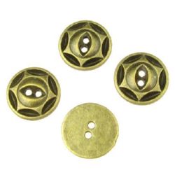 Round metal button bead 16.5x2 mm hole 2 mm color antique bronze - 5 pieces