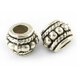 Metal barrel form bead 8x6.5 mm hole 3.5 mm -10 pieces