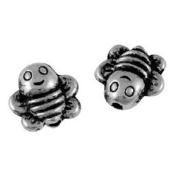 Bead metal tiny bee 9x9x4 mm hole 1 mm color old silver - 10 pieces