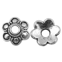 Floare metalică cu margele 15x3 mm gaură 4 mm -10 bucăți