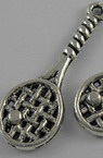 Metal bead charm, in shape of tennis racket 29.5x10x2 mm hole 2 mm color old silver - 10 pieces