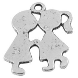 Metal pendant - kissing boy and girl 23x18x1.3 mm hole 2 mm color silver - 5 pieces