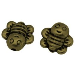 Bee shaped metal bead 9x9x4 mm hole 1 mm color chrome - 10 pieces