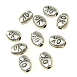 Bead metal oval 7x5 mm hole 1 mm color silver -20 pieces
