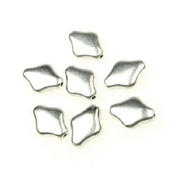 Shiny plain metal rhombus shaped bead 12x9x3 mm hole 1.5 mm color silver - 10 pieces