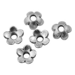 Καπελάκια χάντρας λουλούδι 6x6x2 mm μεταλλικά τρύπα 2mm χρώμα παλιό ασήμι -50 τεμάχια