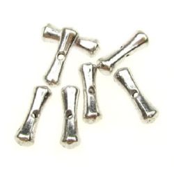 Metal rod shaped bead 12x3x3 mm hole 1 mm color silver - 20 pieces